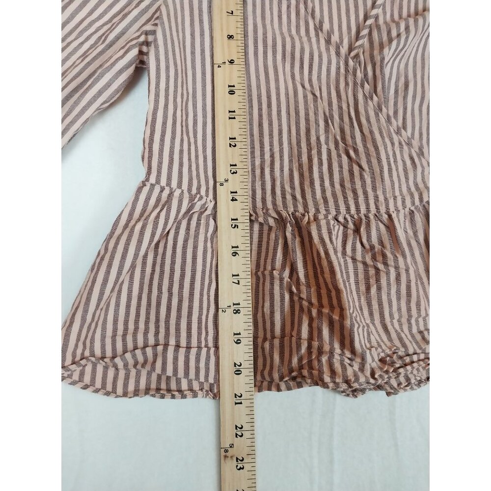 Madewell Puff-Sleeve Peplum Wrap Top in Stripe Sz S - Picture 10 of 11